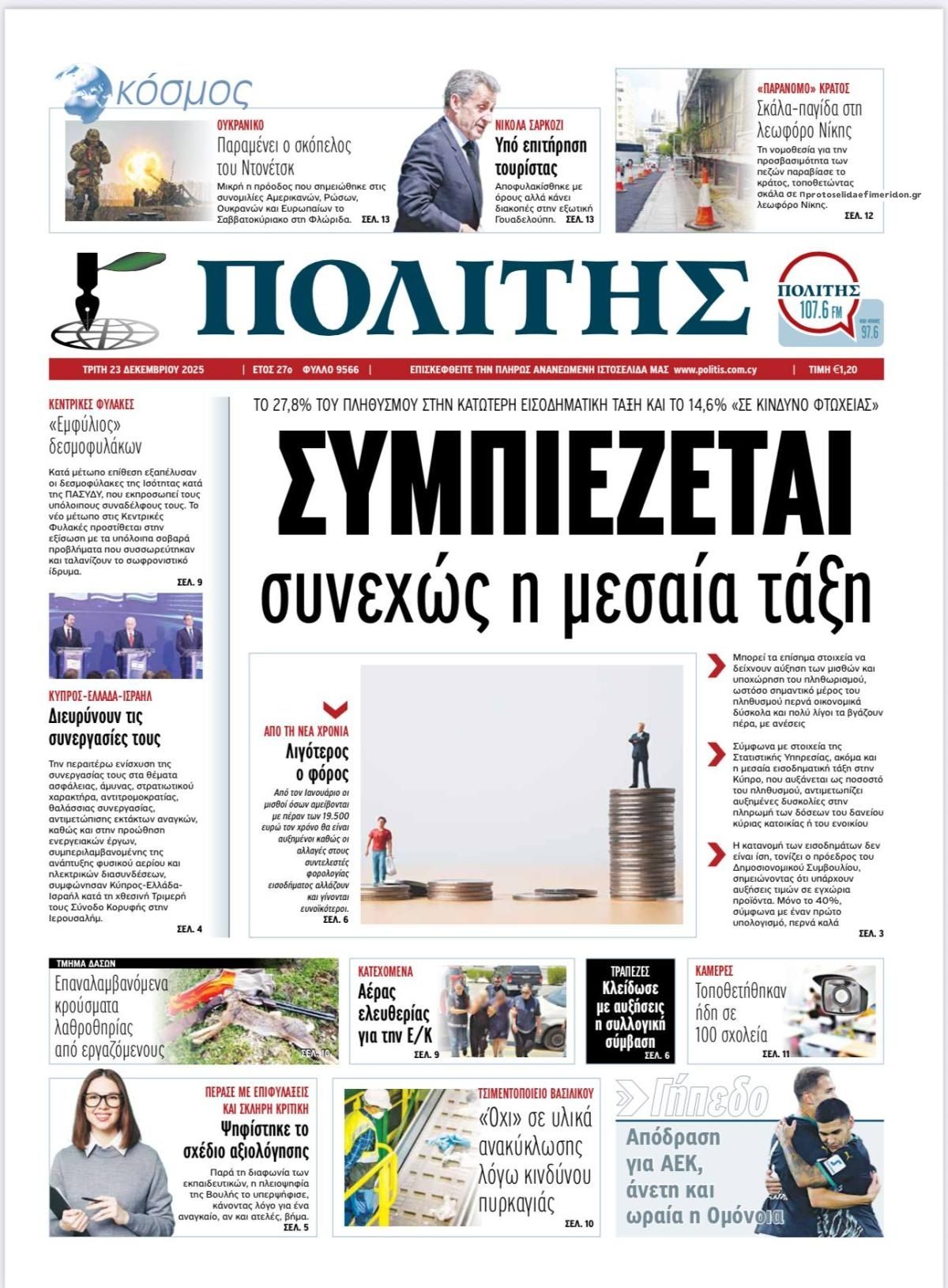 Πρωτοσέλιδο εφημερίδας Πολίτης Κύπρου