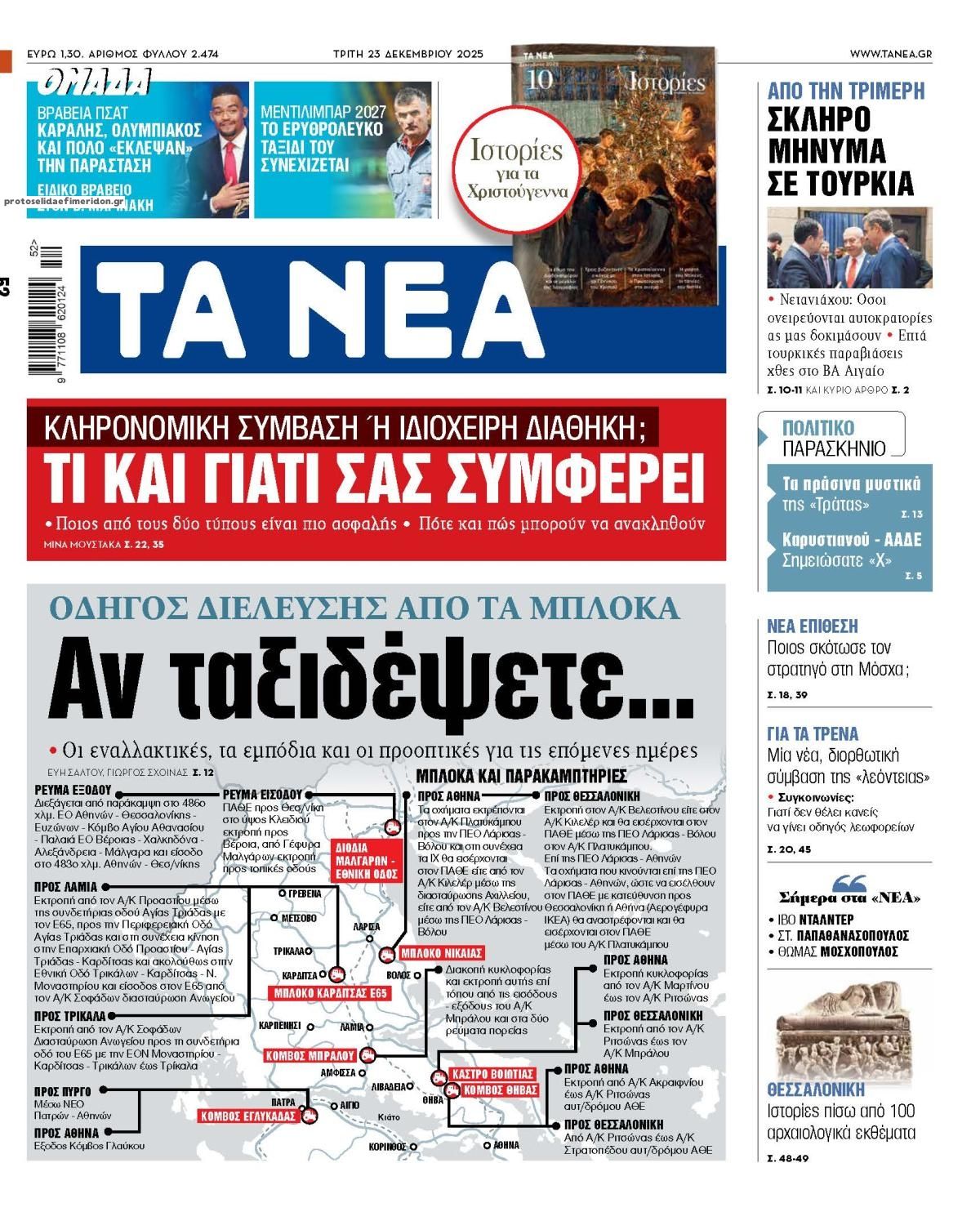Πρωτοσέλιδο εφημερίδας Τα Νέα