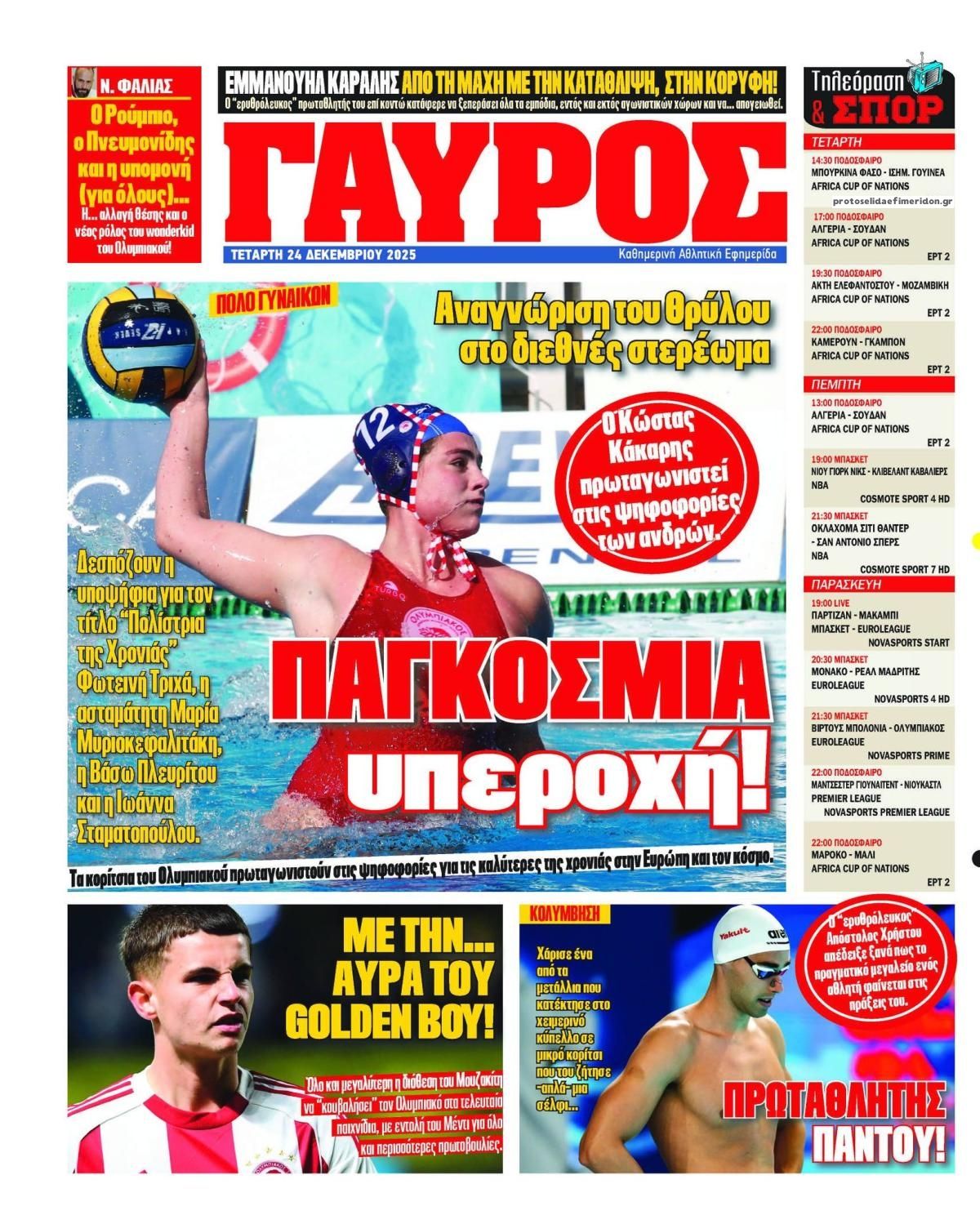 Οπισθόφυλλο εφημερίδας Κόκκινος Πρωταθλητής