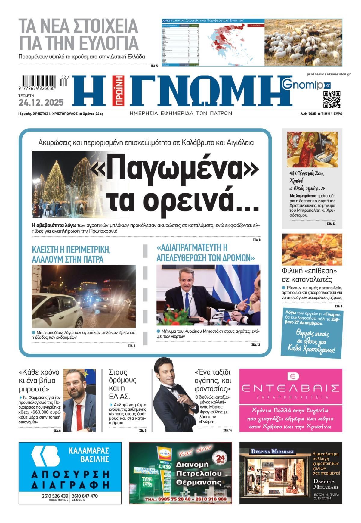 Πρωτοσέλιδο εφημερίδας Γνώμη της Πάτρας