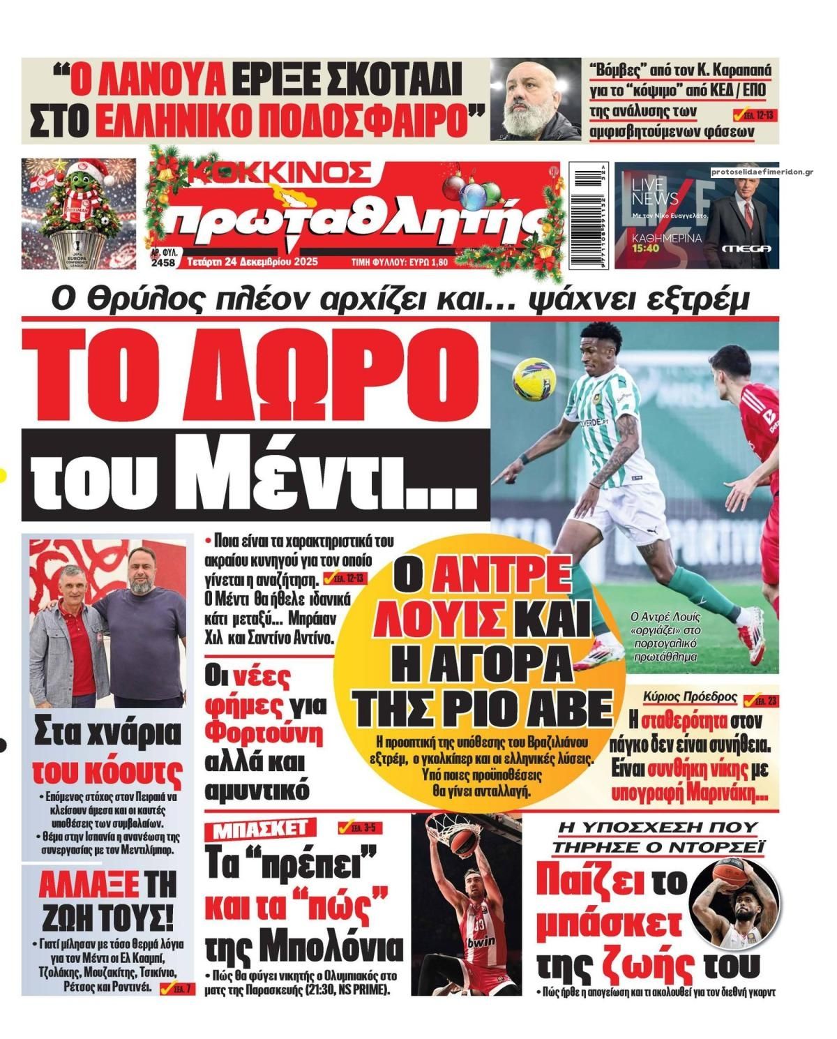 Πρωτοσέλιδο εφημερίδας Κόκκινος Πρωταθλητής