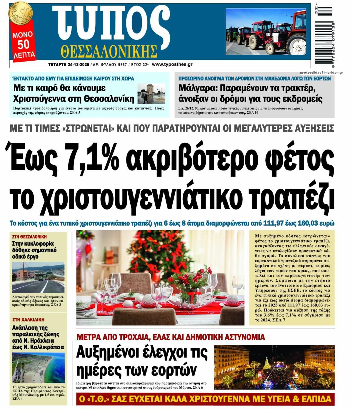 Πρωτοσέλιδο εφημερίδας Τύπος Θεσσαλονίκης