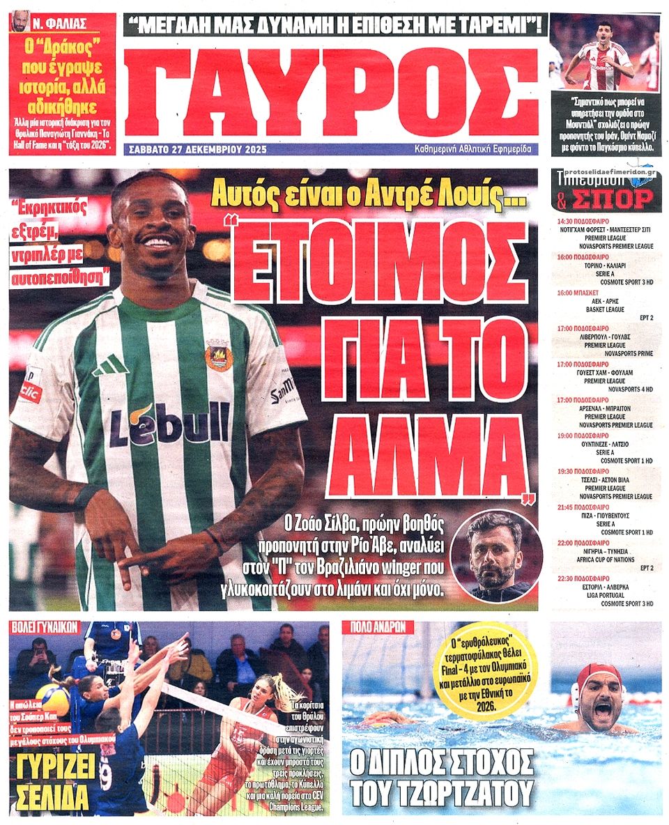 Οπισθόφυλλο εφημερίδας Κόκκινος Πρωταθλητής