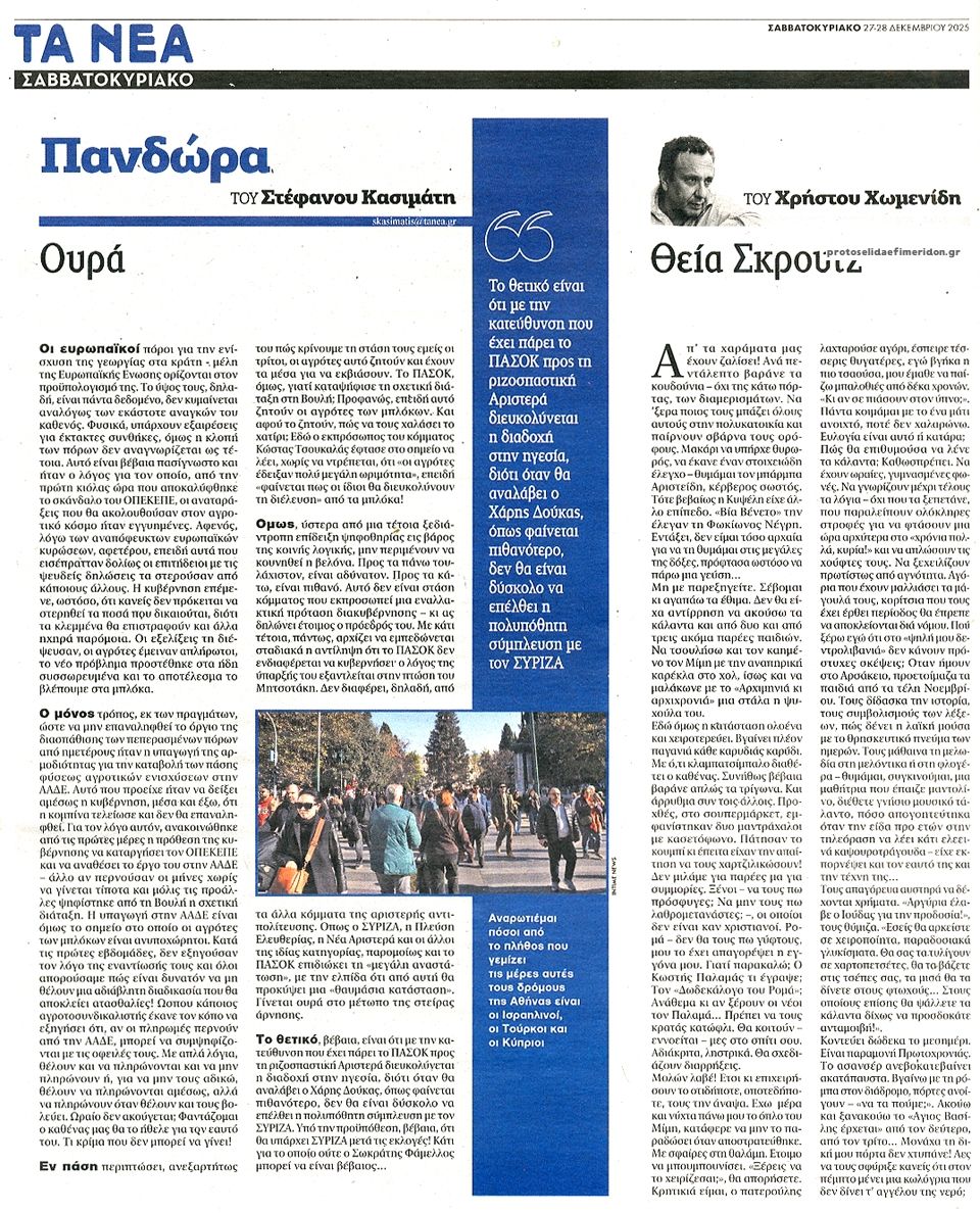 Οπισθόφυλλο εφημερίδας Τα Νέα