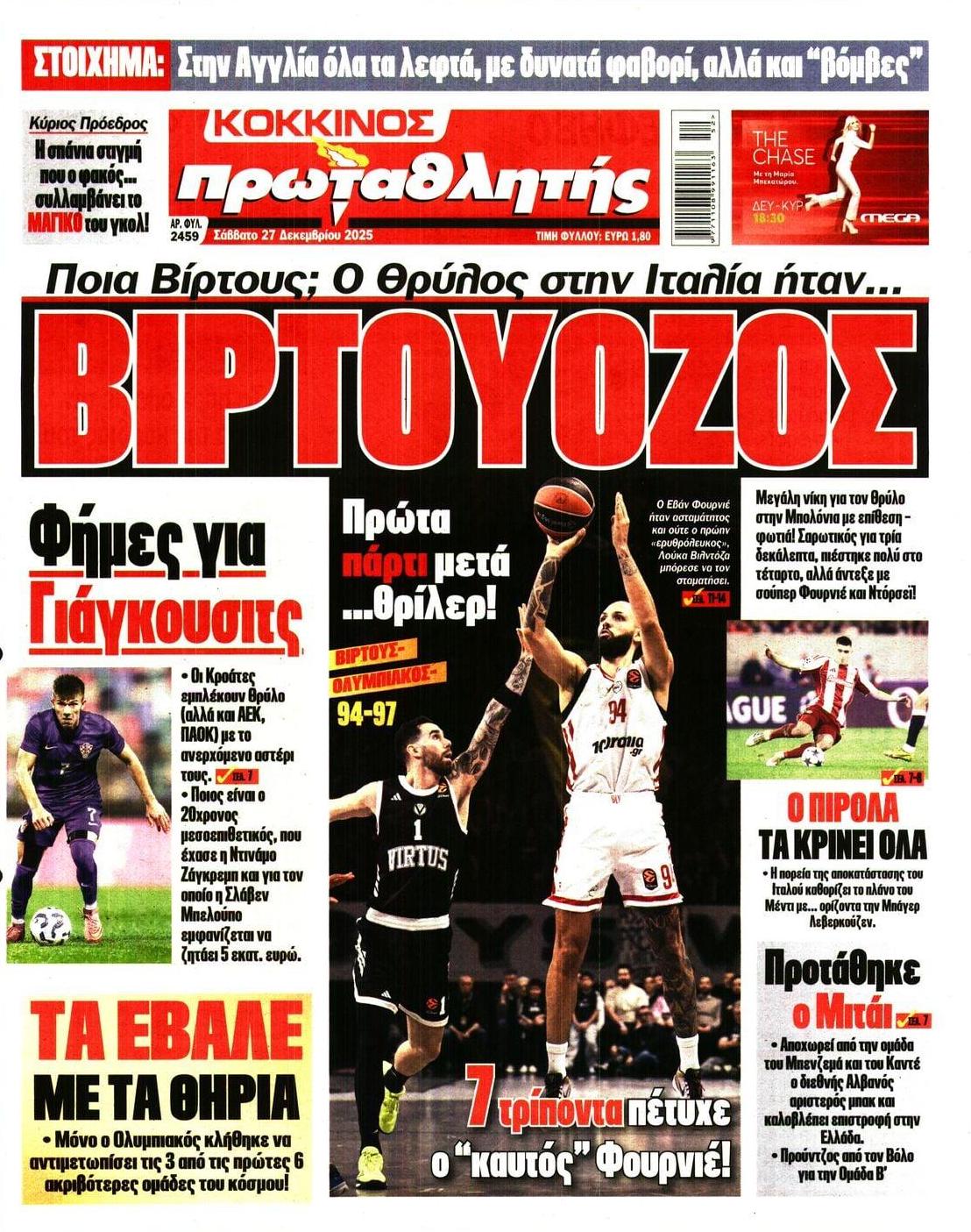 Πρωτοσέλιδο εφημερίδας Κόκκινος Πρωταθλητής