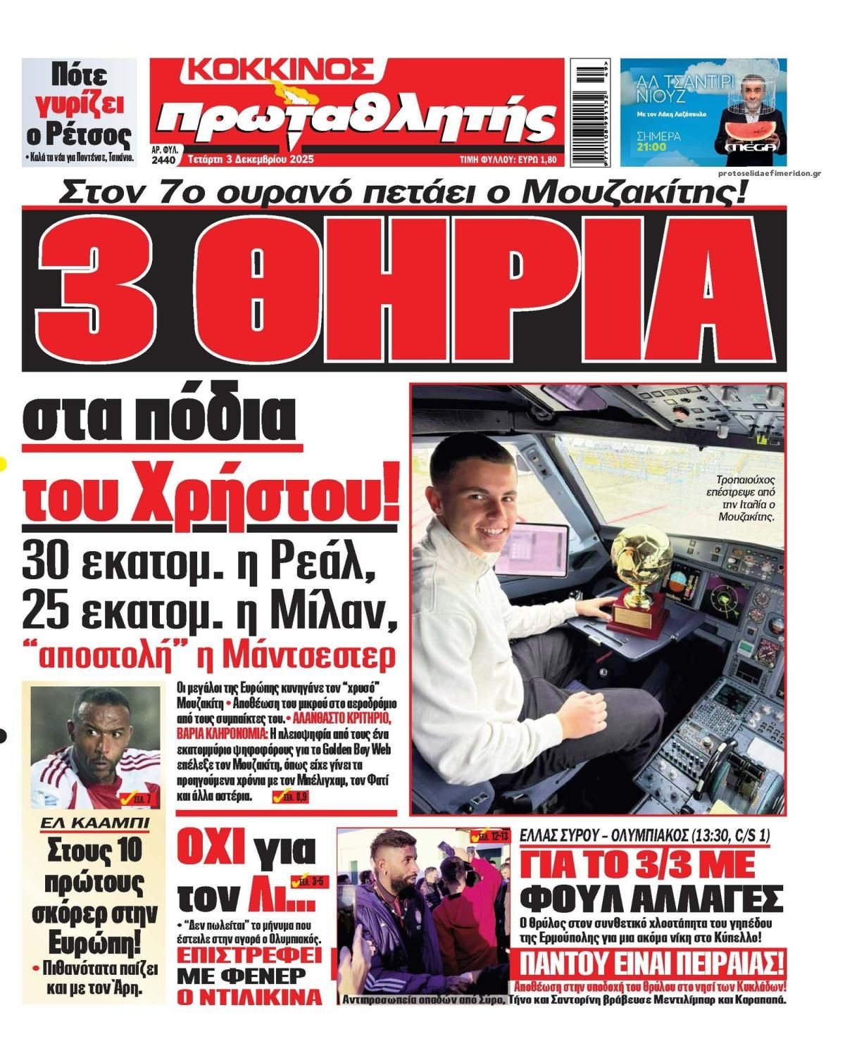 Πρωτοσέλιδο εφημερίδας Κόκκινος Πρωταθλητής