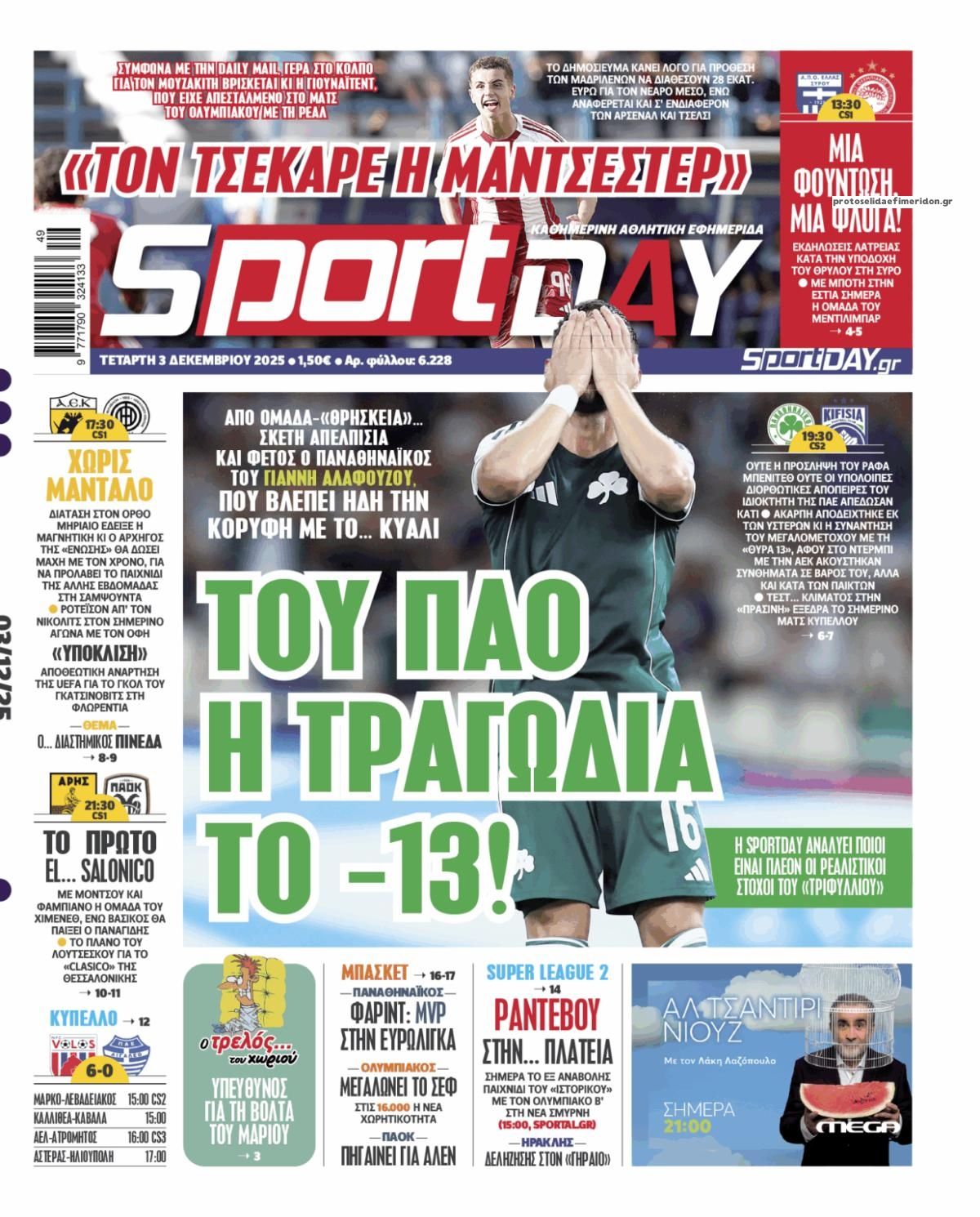 Πρωτοσέλιδο εφημερίδας Sportday
