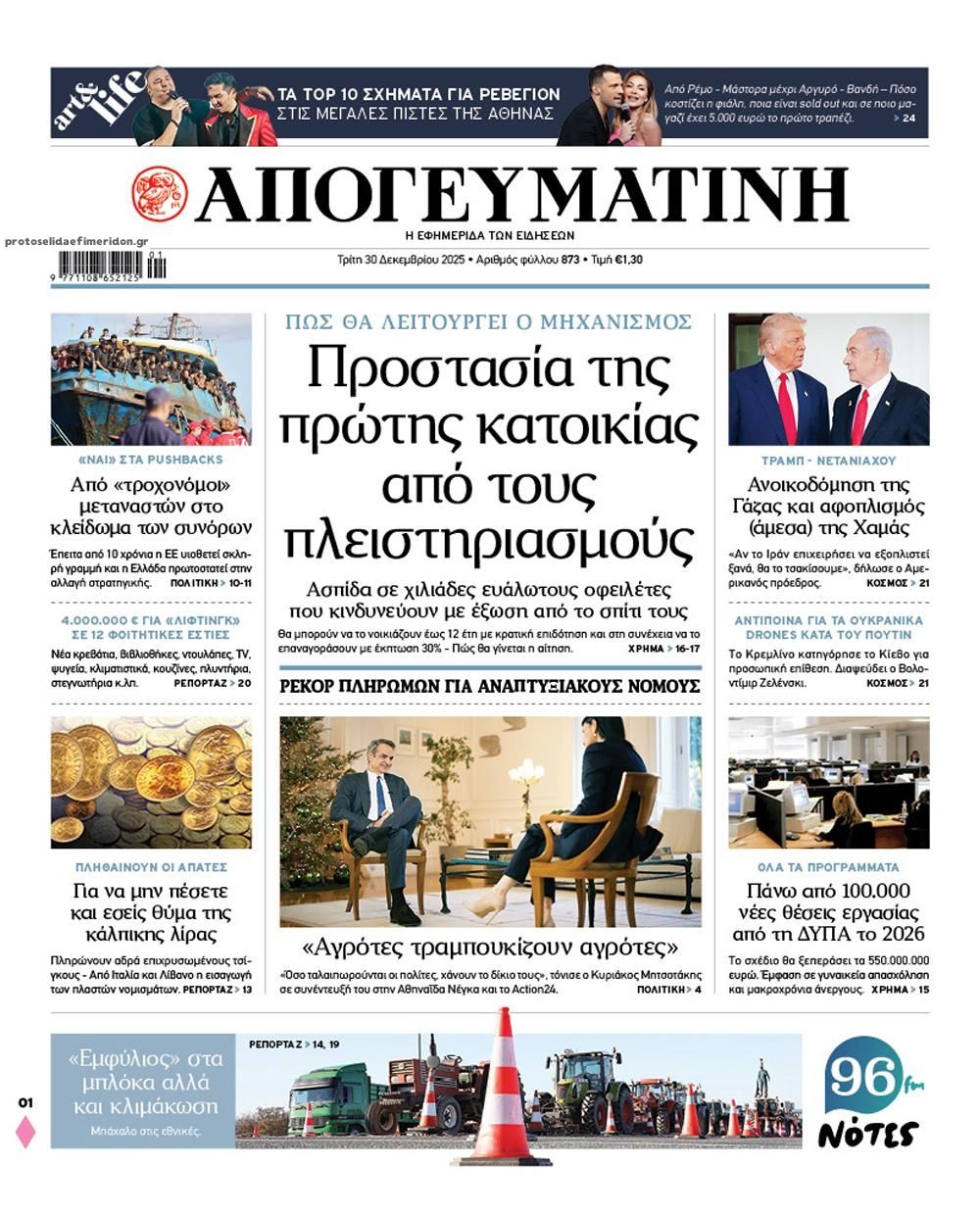 Πρωτοσέλιδο εφημερίδας Απογευματινή