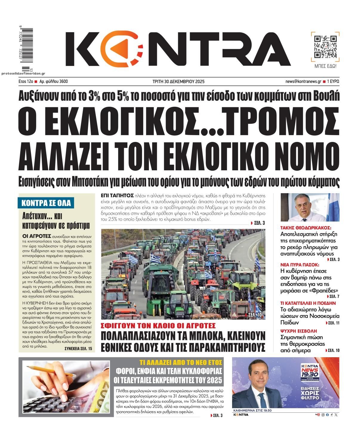 Πρωτοσέλιδο εφημερίδας Kontra News