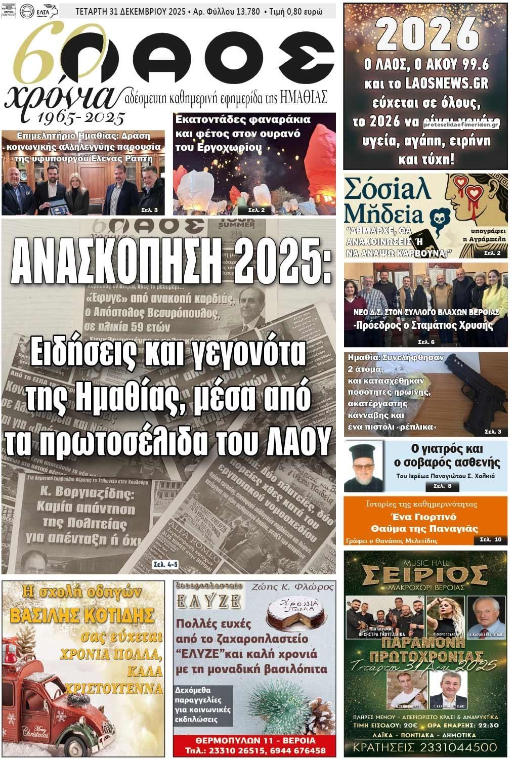 Πρωτοσέλιδο εφημερίδας Λαός Βέροιας