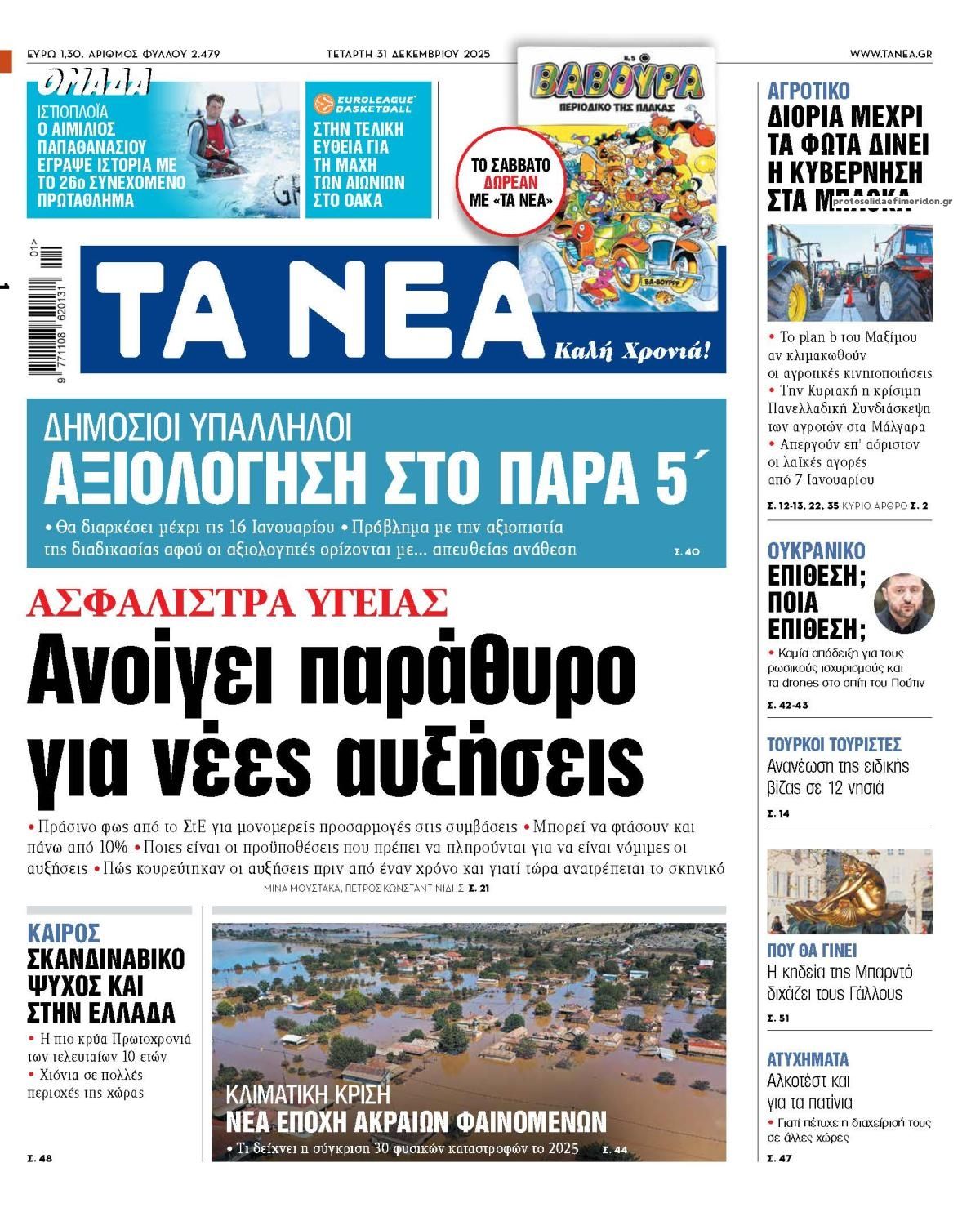 Πρωτοσέλιδο εφημερίδας Τα Νέα