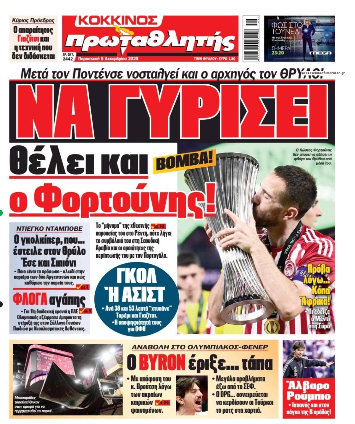 Πρωτοσέλιδο εφημερίδας Κόκκινος Πρωταθλητής