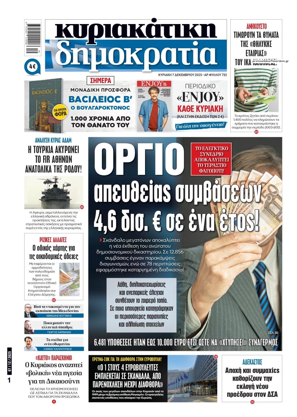 Πρωτοσέλιδο εφημερίδας Δημοκρατία