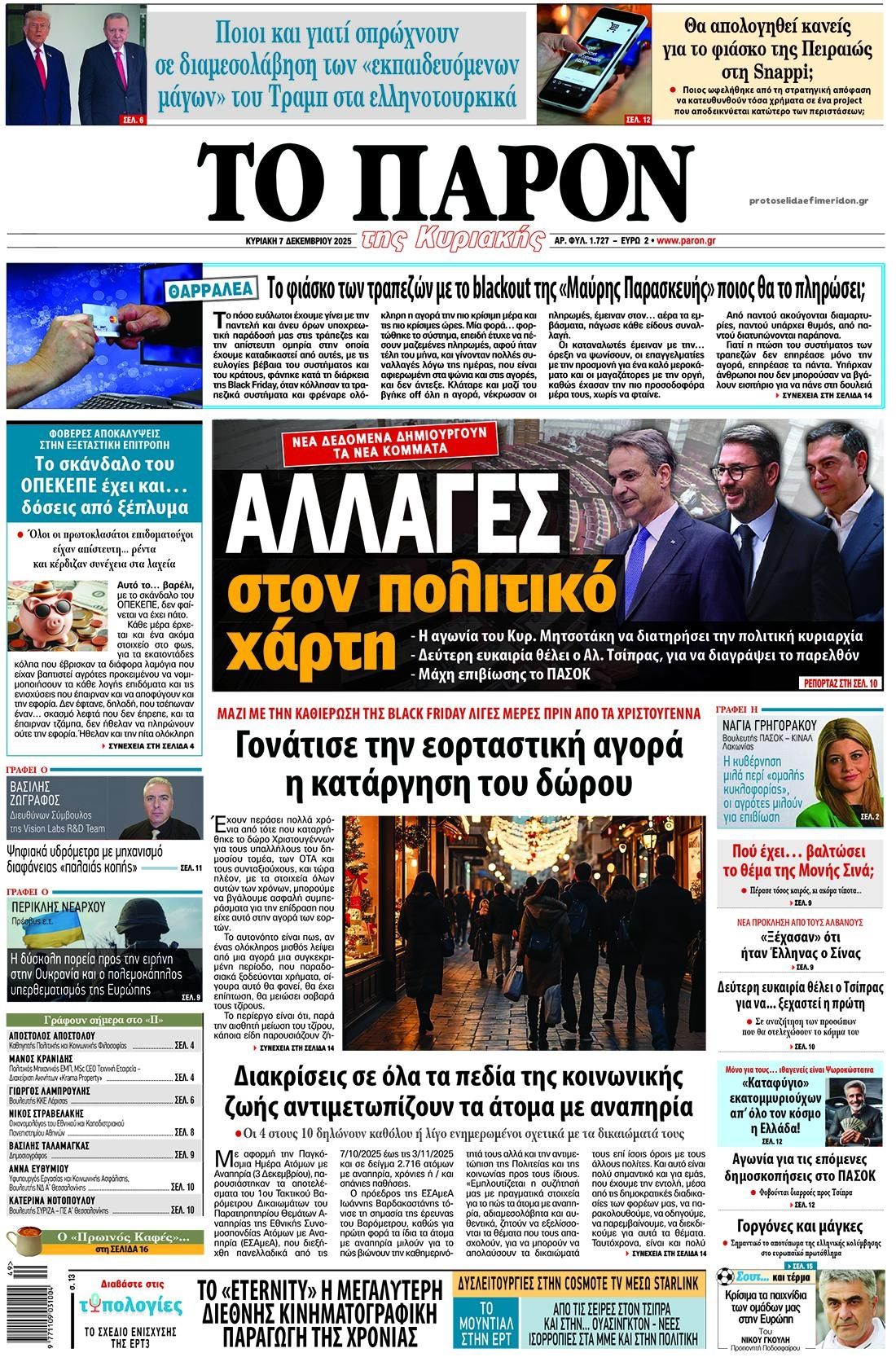 Πρωτοσέλιδο εφημερίδας Το Παρόν