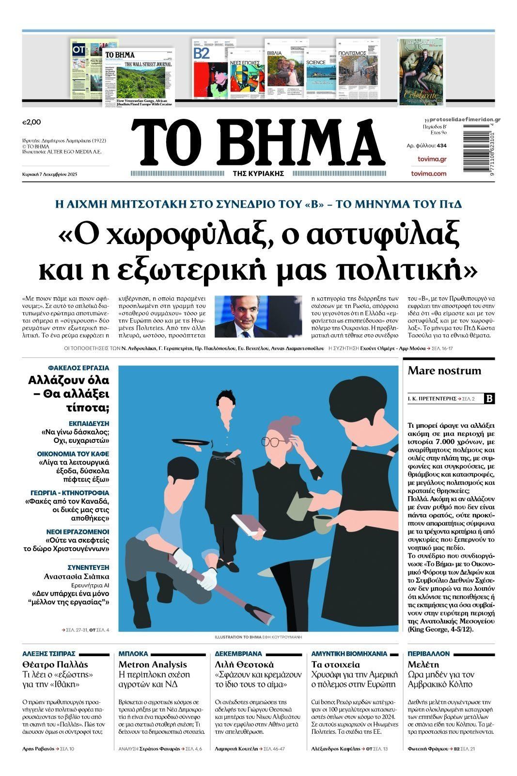 Πρωτοσέλιδο εφημερίδας Το Βήμα της Κυριακής