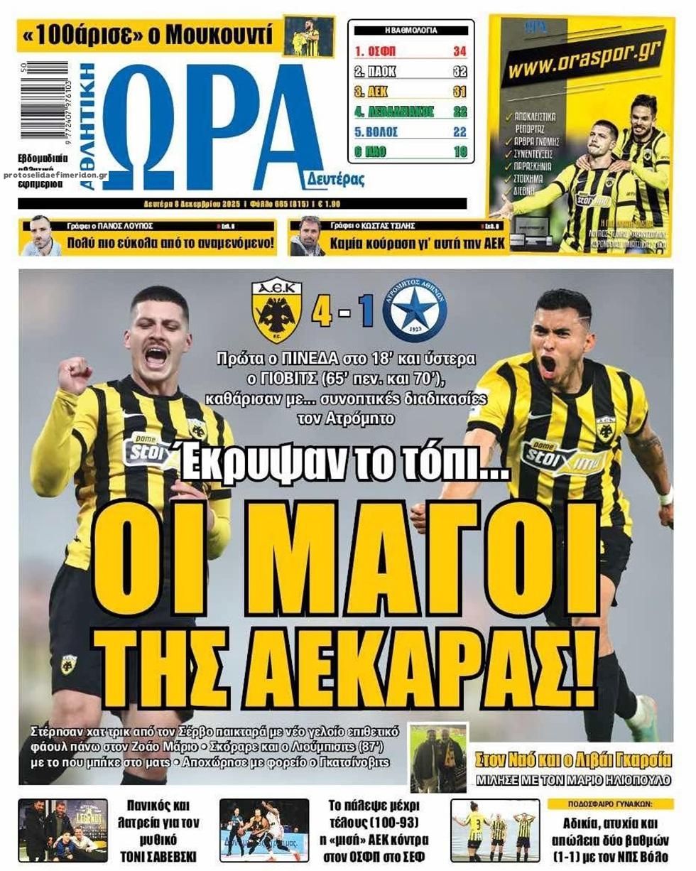 Πρωτοσέλιδο εφημερίδας Η ώρα των Σπορ