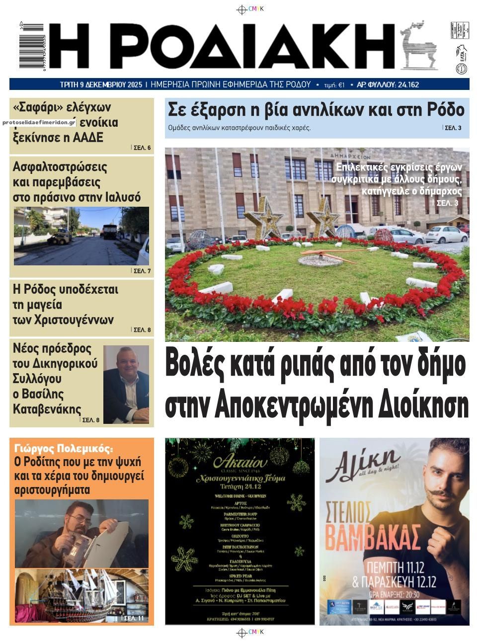 Πρωτοσέλιδο εφημερίδας Ροδιακή