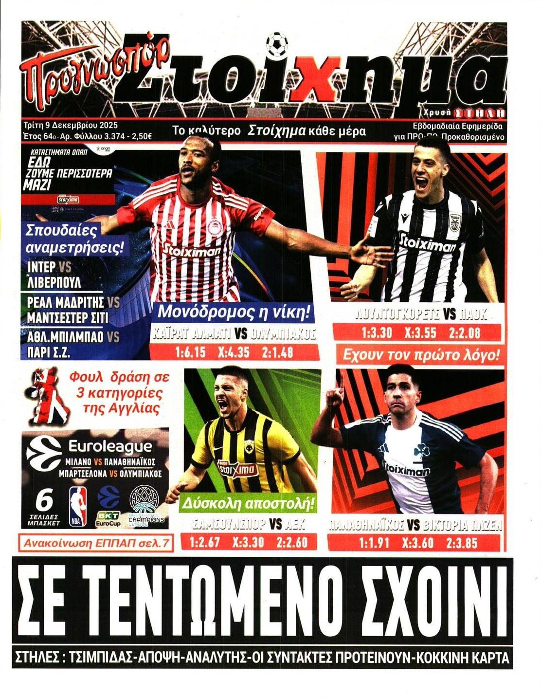 Πρωτοσέλιδο εφημερίδας Στοίχημα