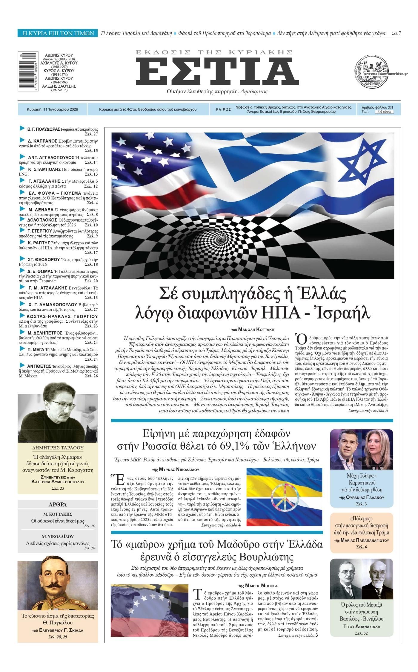 Πρωτοσέλιδο εφημερίδας Εστία