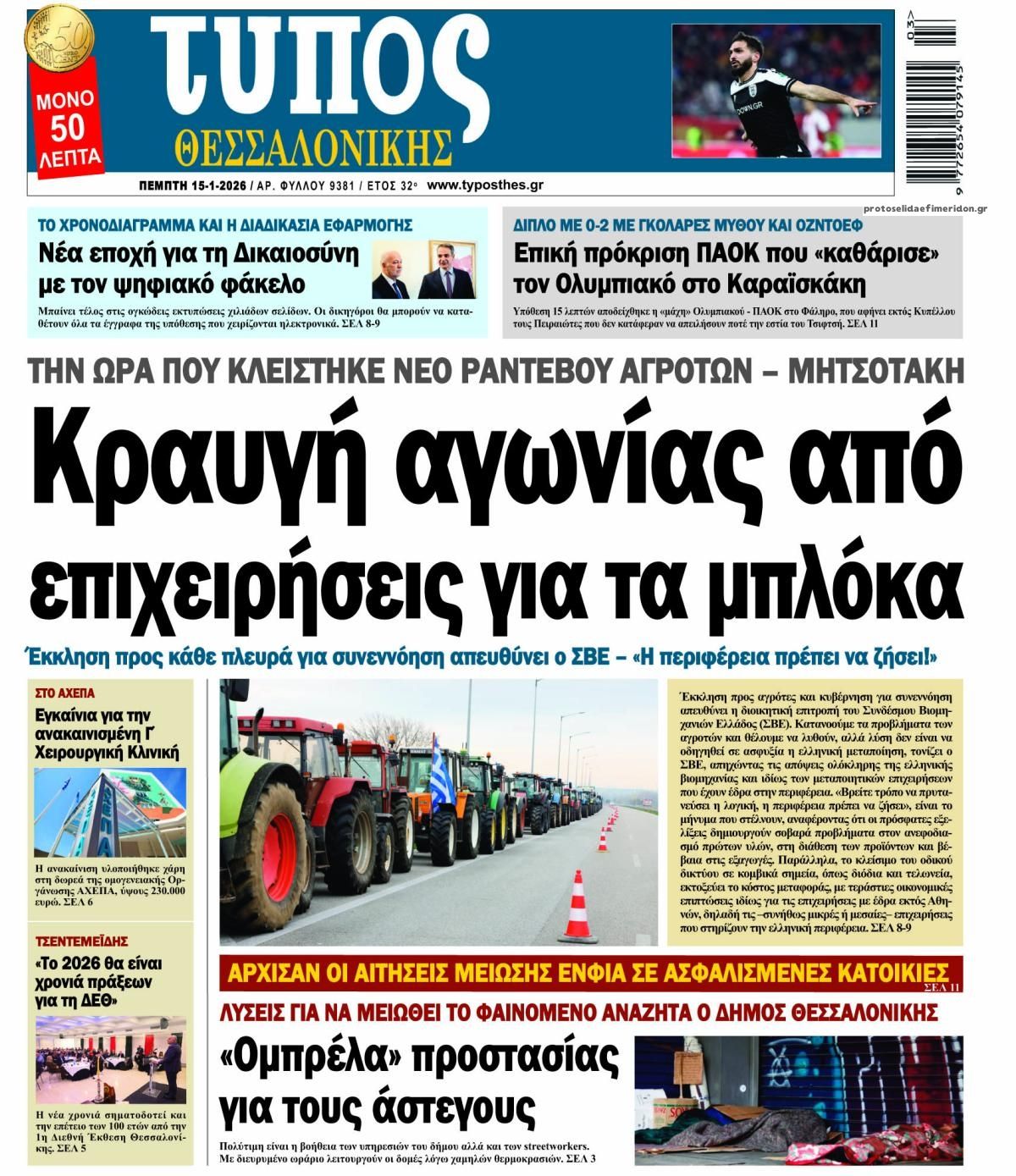 Πρωτοσέλιδο εφημερίδας Τύπος Θεσσαλονίκης