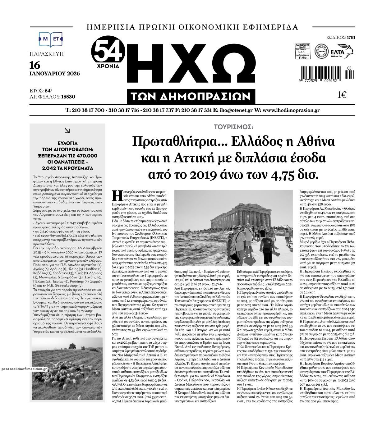 Πρωτοσέλιδο εφημερίδας Ηχώ