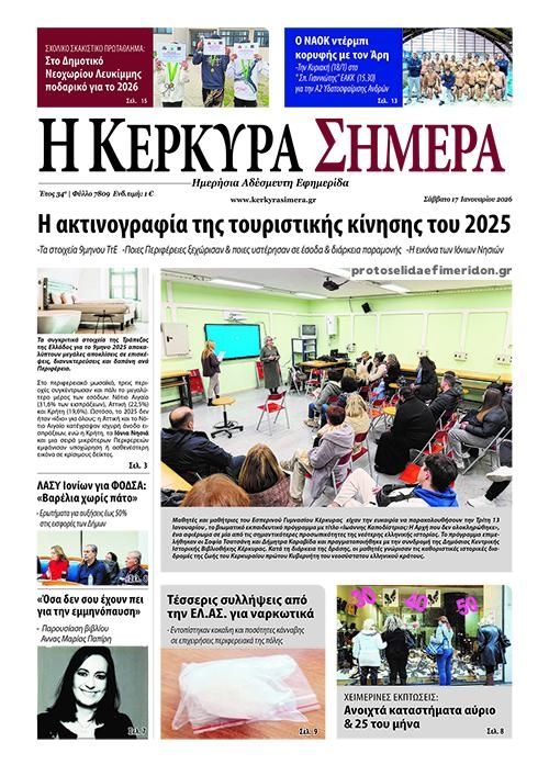 Πρωτοσέλιδο εφημερίδας Η Κέρκυρα Σήμερα