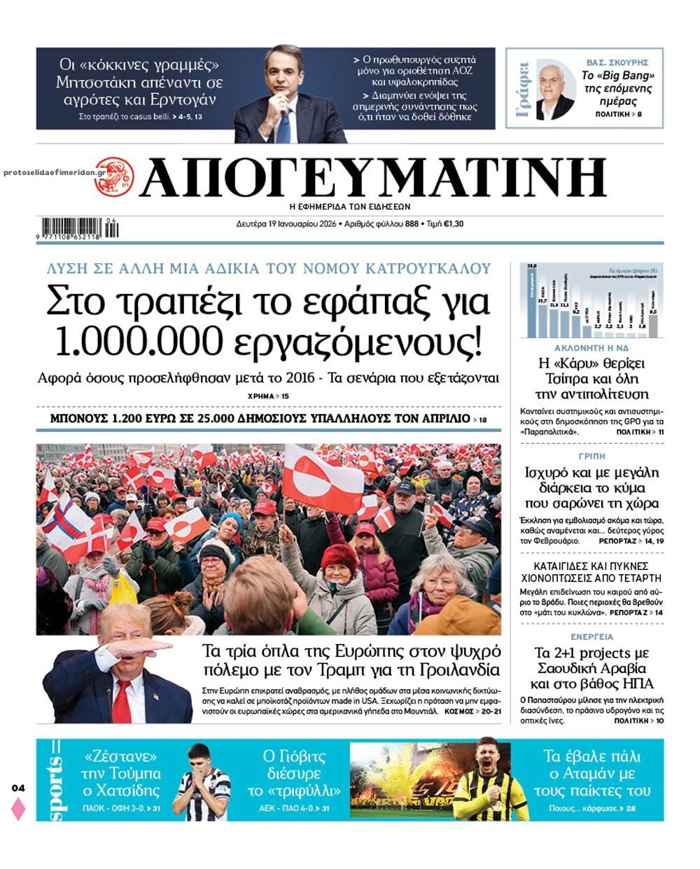 Πρωτοσέλιδο εφημερίδας Απογευματινή