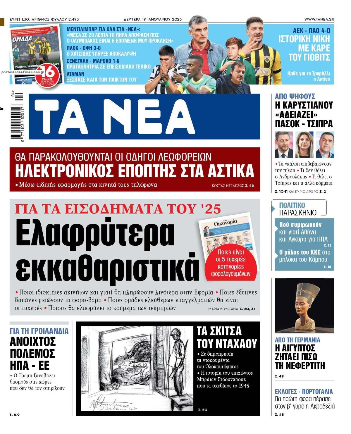 Πρωτοσέλιδο εφημερίδας Τα Νέα