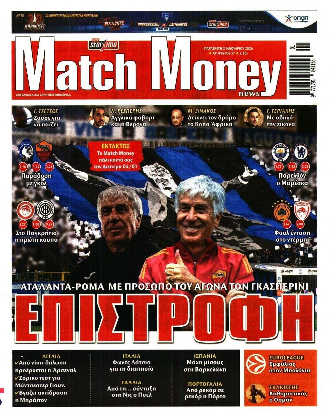 Πρωτοσέλιδο εφημερίδας Matchmoney