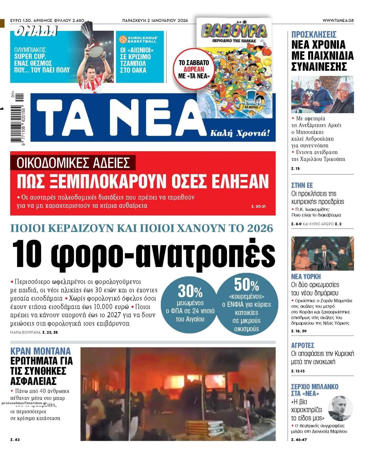 Πρωτοσέλιδο εφημερίδας Τα Νέα