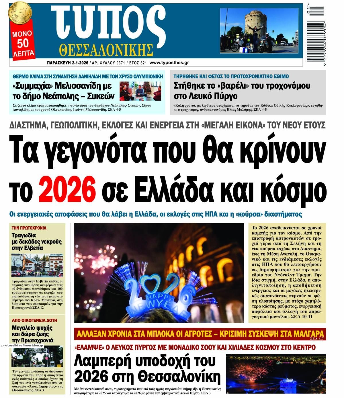 Πρωτοσέλιδο εφημερίδας Τύπος Θεσσαλονίκης