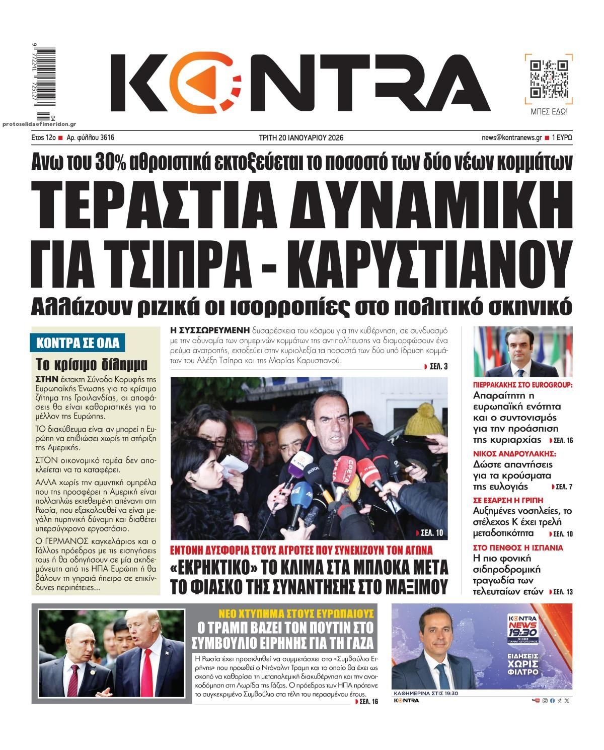 Πρωτοσέλιδο εφημερίδας Kontra News
