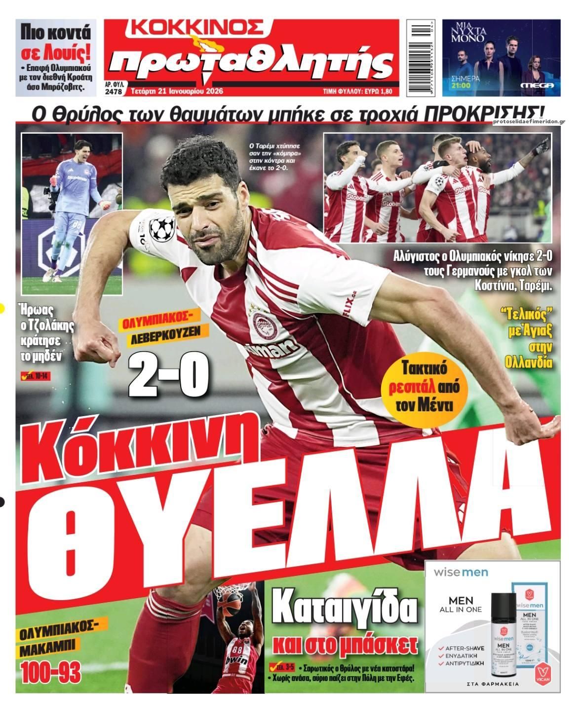 Πρωτοσέλιδο εφημερίδας Κόκκινος Πρωταθλητής