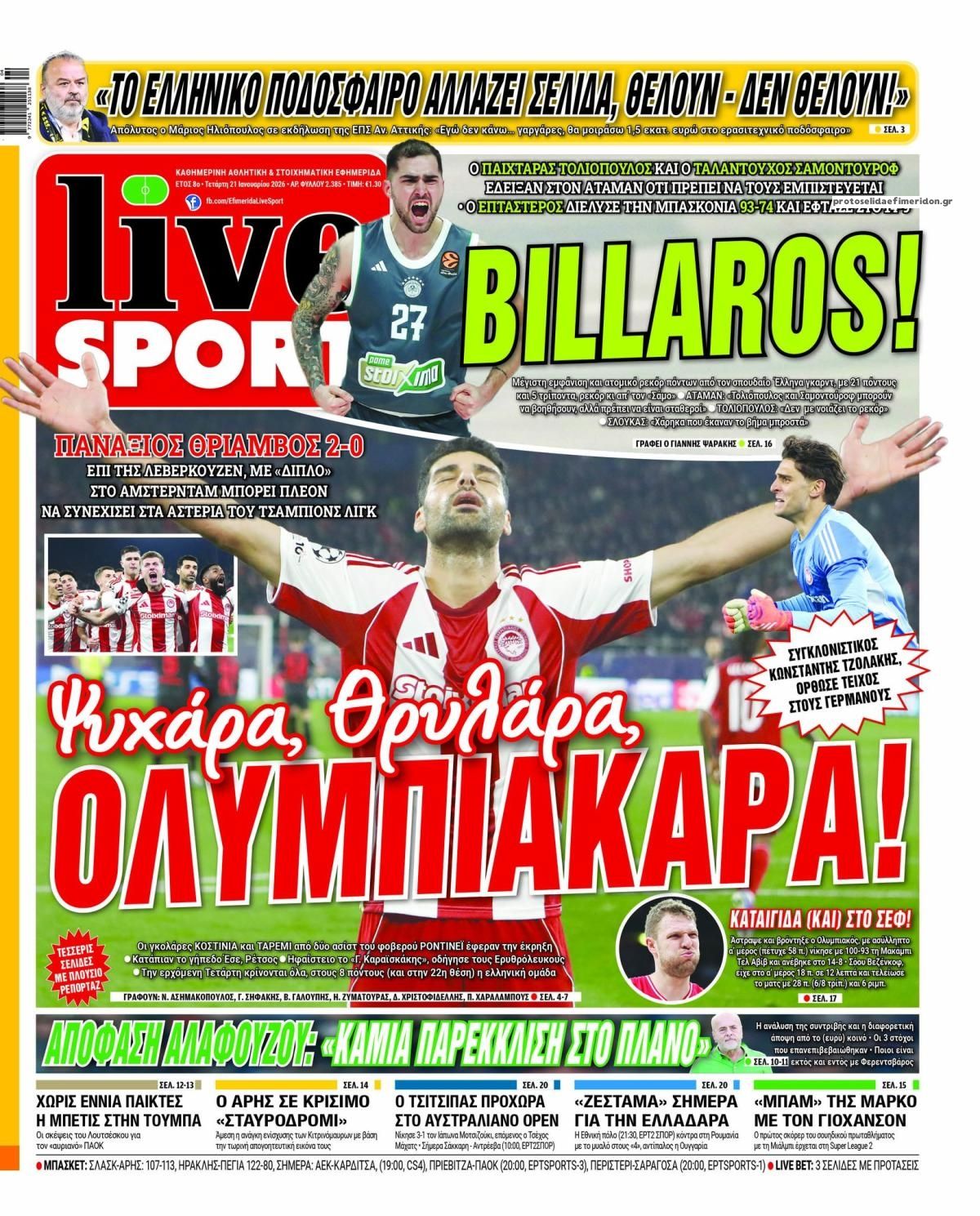 Πρωτοσέλιδο εφημερίδας Livesport