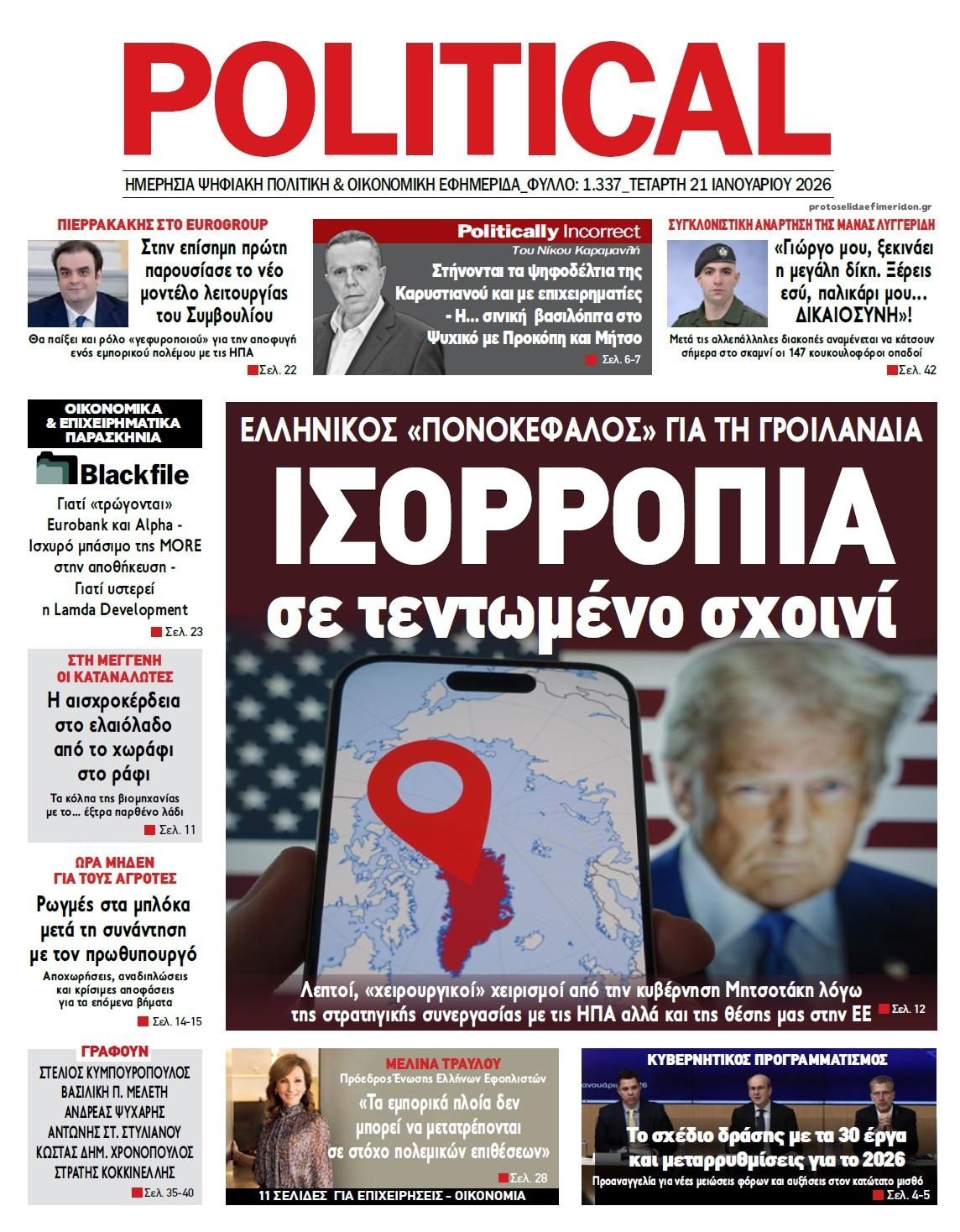 Πρωτοσέλιδο εφημερίδας Political