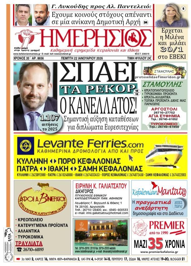 Πρωτοσέλιδο εφημερίδας Ημερήσιος