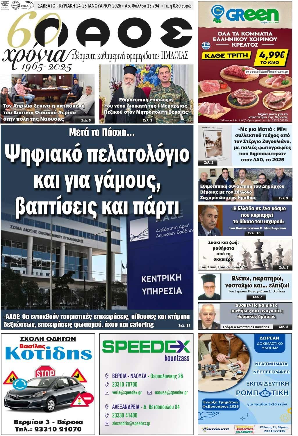 Πρωτοσέλιδο εφημερίδας Λαός Βέροιας