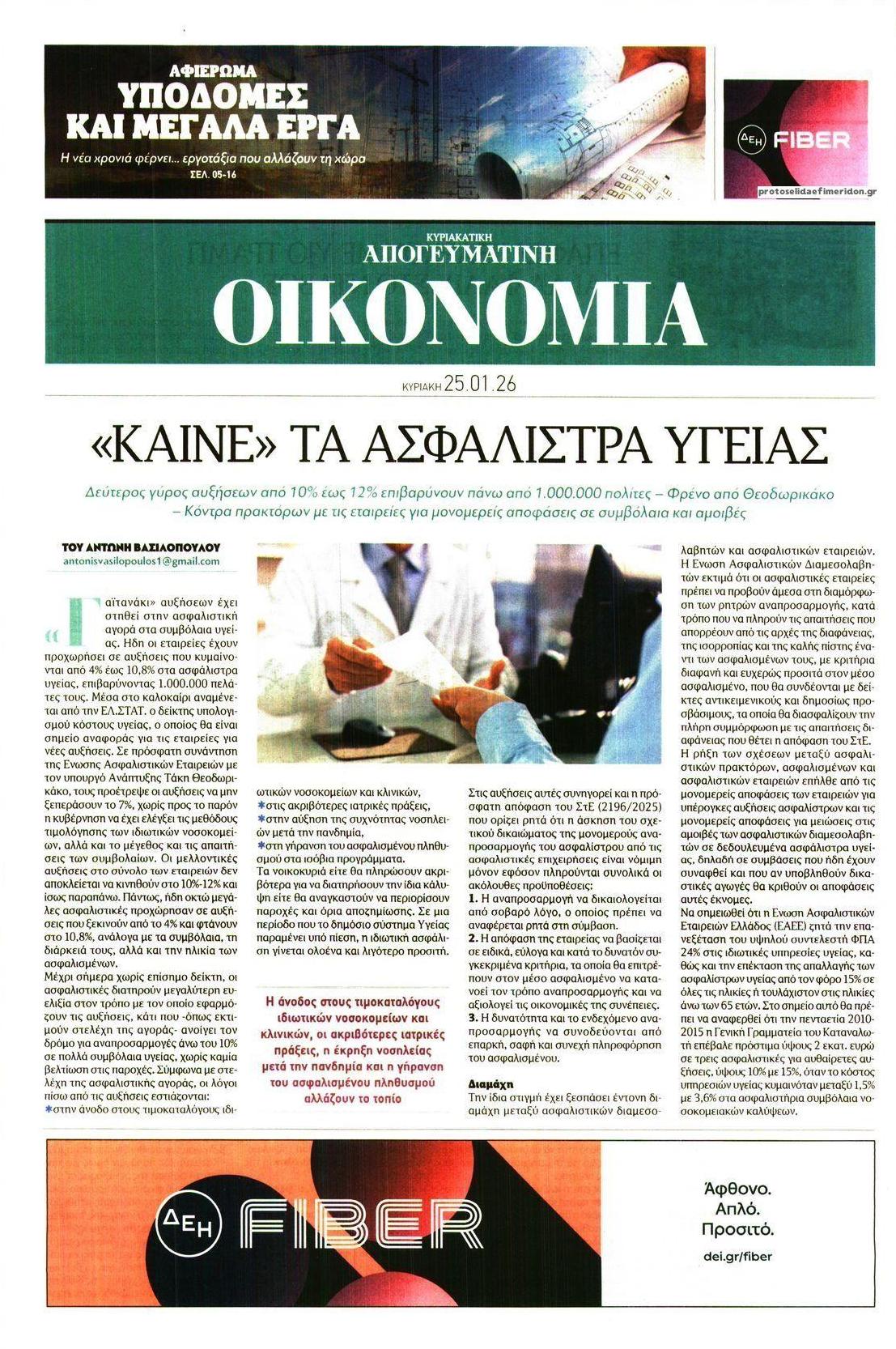 Πρωτοσέλιδο εφημερίδας Οικονομία