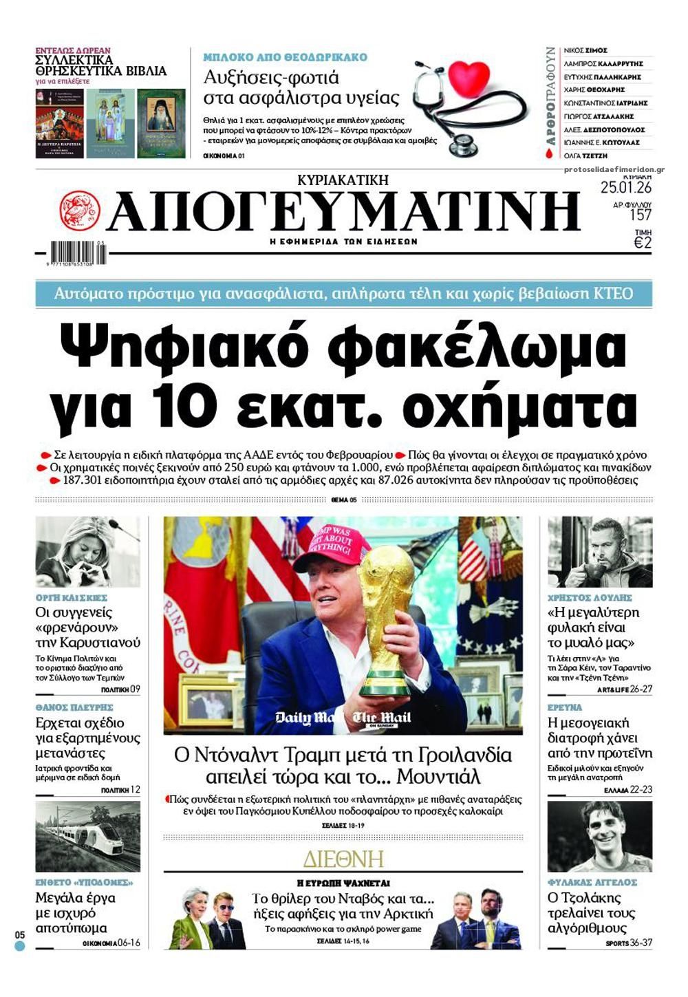 Πρωτοσέλιδο εφημερίδας Απογευματινή