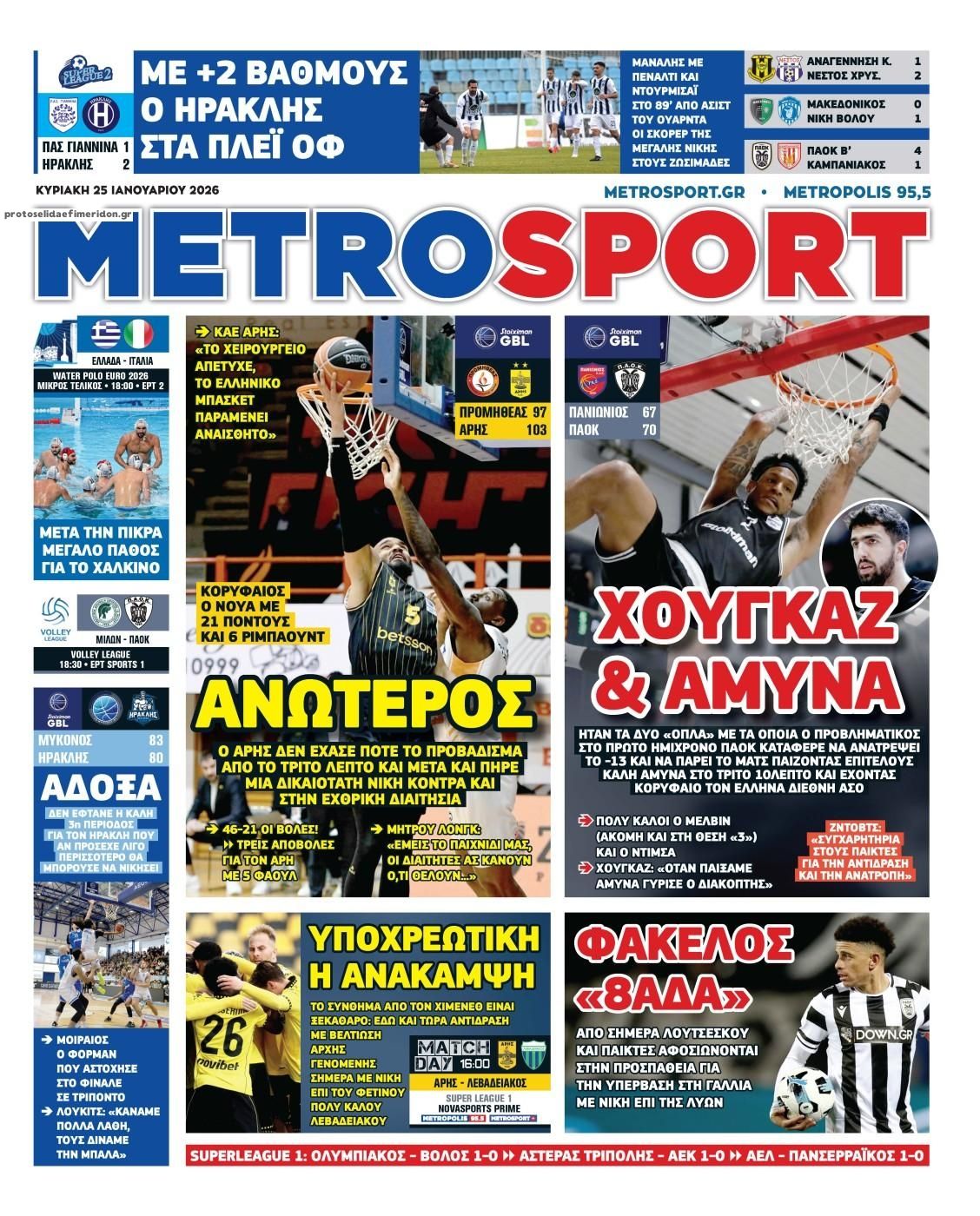 Πρωτοσέλιδο εφημερίδας Metrosport