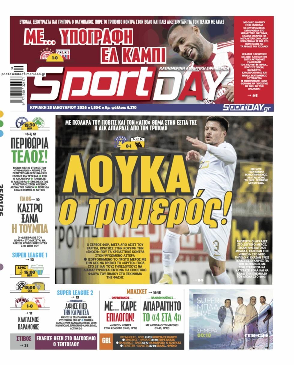 Πρωτοσέλιδο εφημερίδας Sportday
