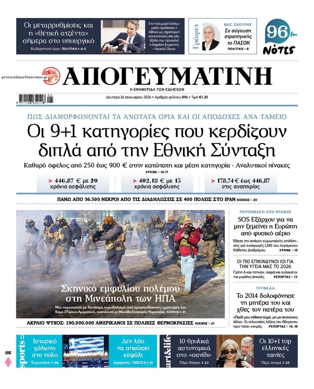 Πρωτοσέλιδο εφημερίδας Απογευματινή