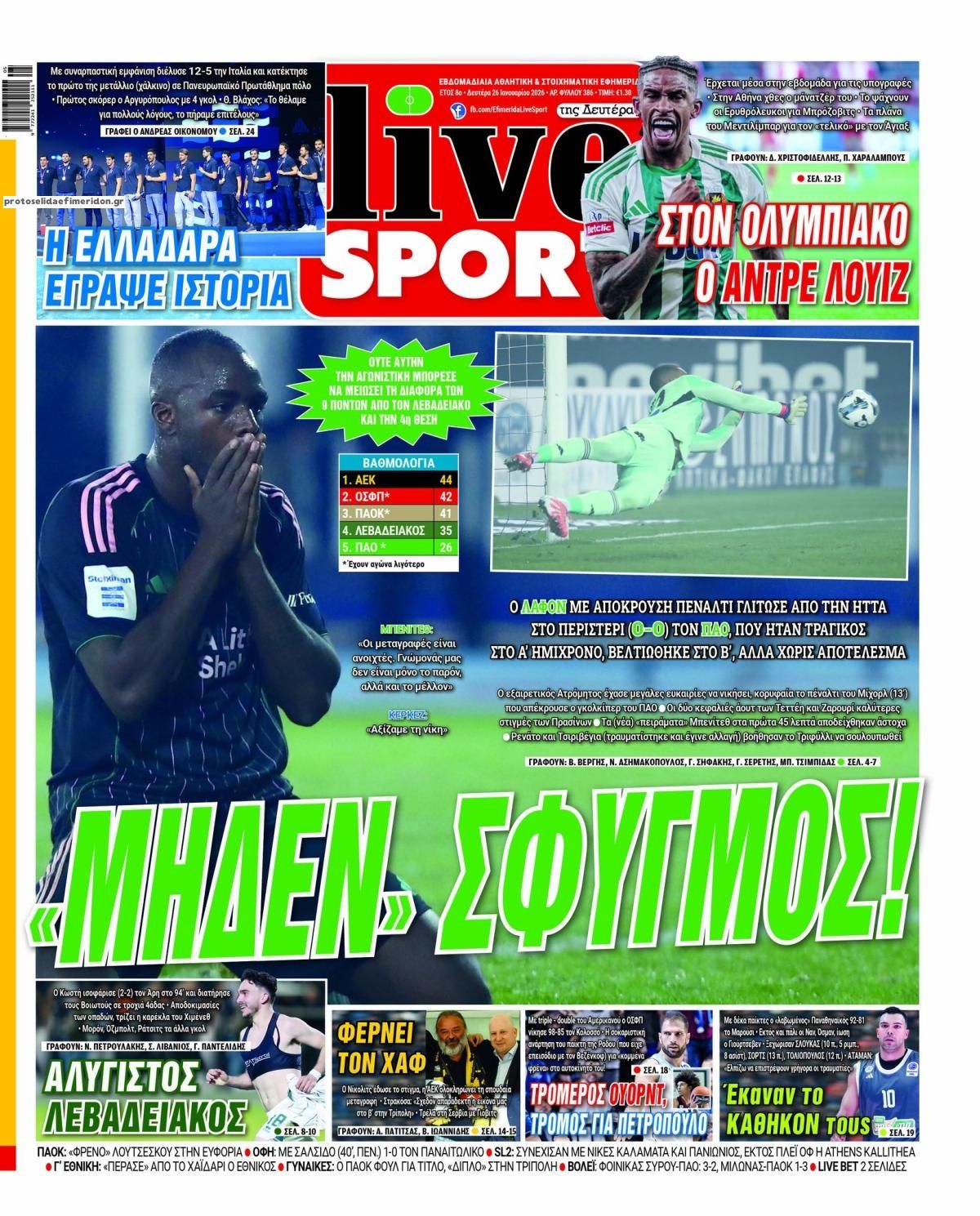 Πρωτοσέλιδο εφημερίδας Livesport