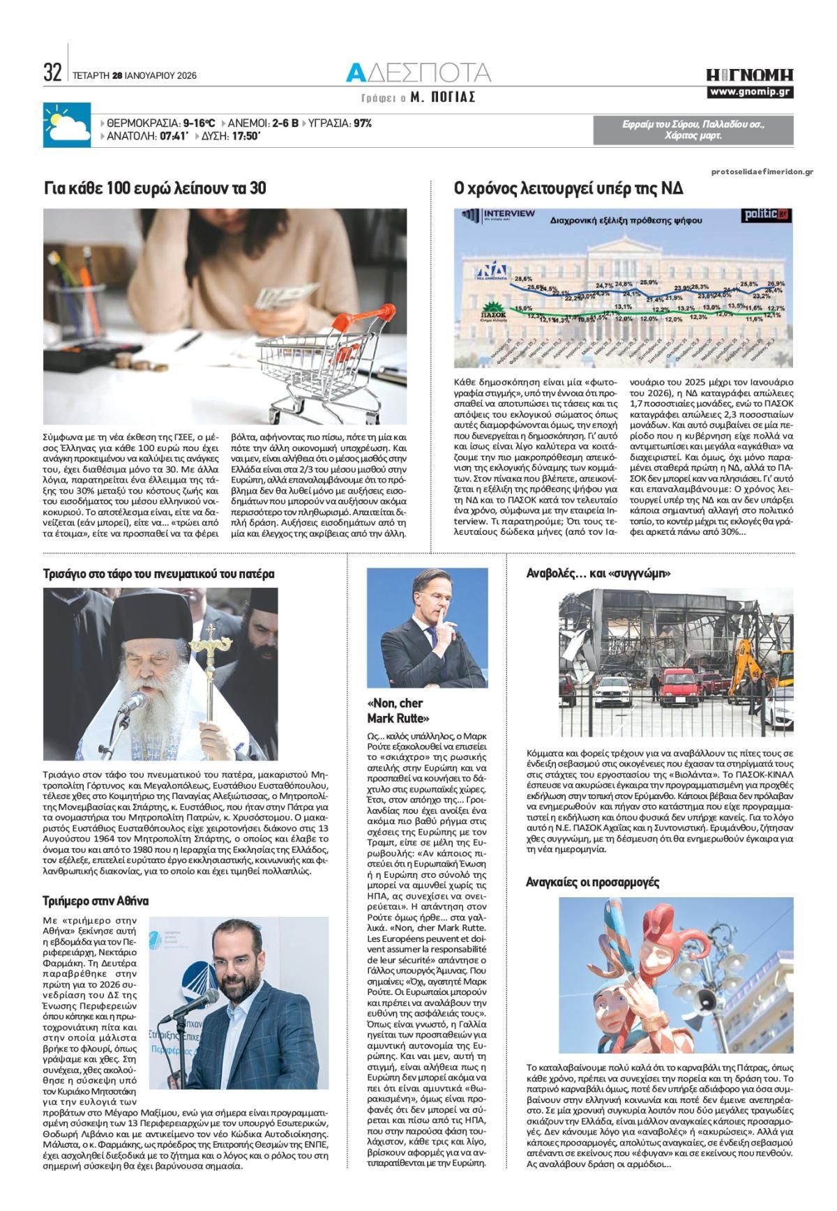 Οπισθόφυλλο εφημερίδας Γνώμη της Πάτρας