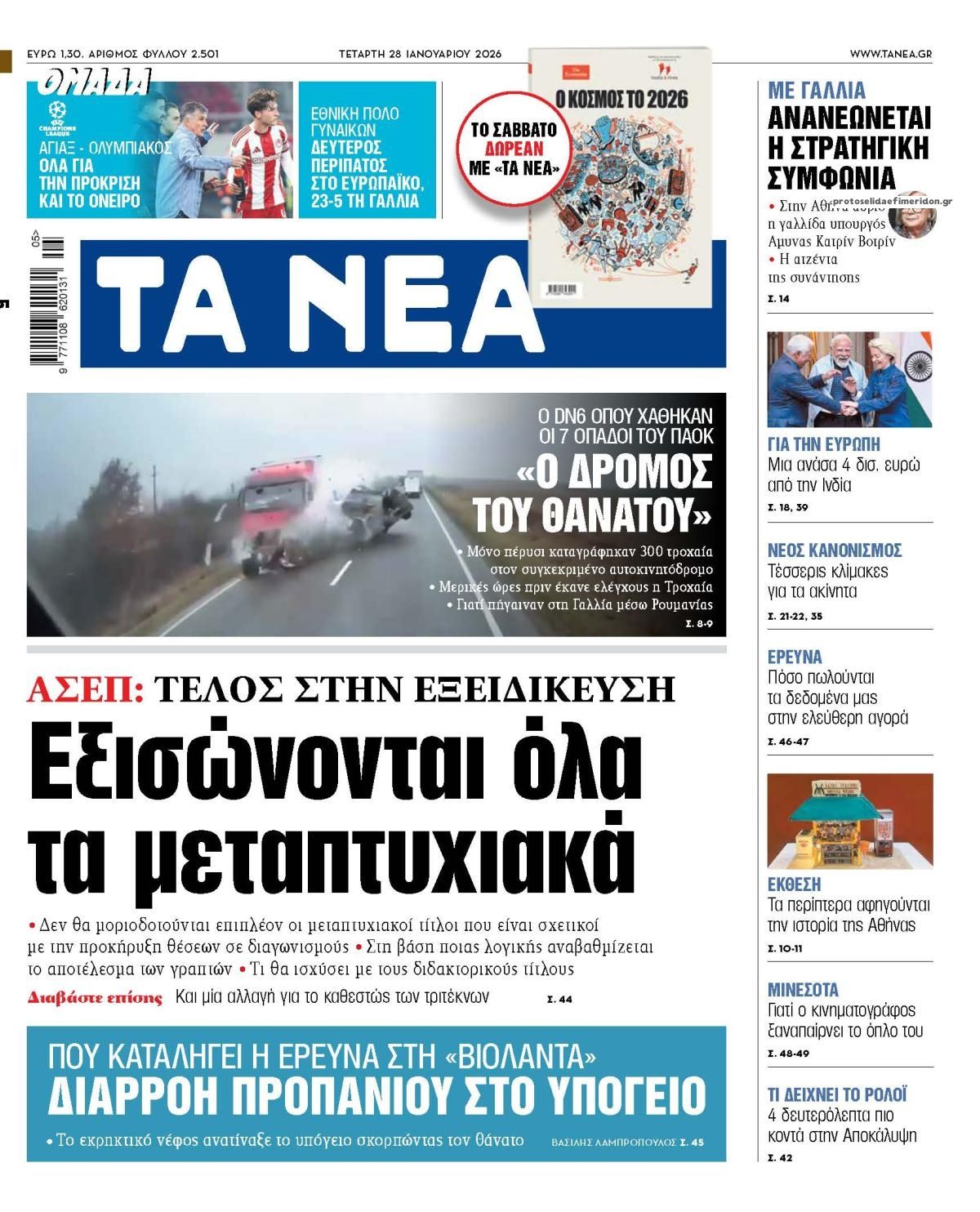 Πρωτοσέλιδο εφημερίδας Τα Νέα