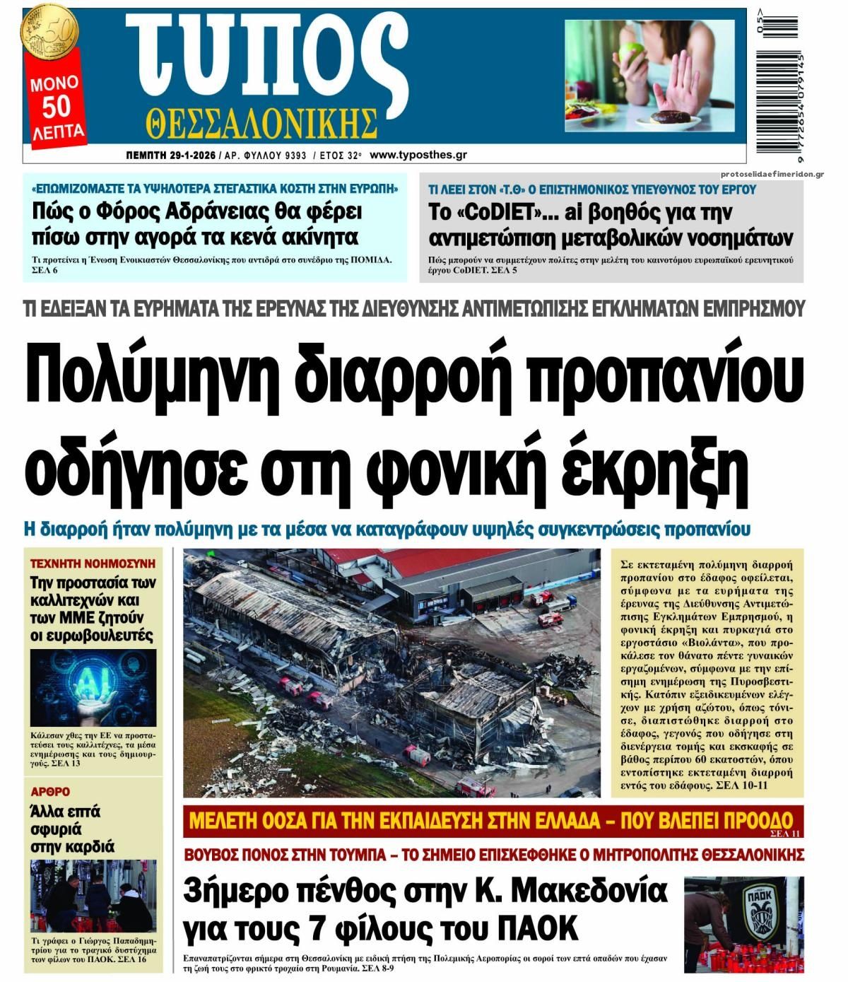 Πρωτοσέλιδο εφημερίδας Τύπος Θεσσαλονίκης