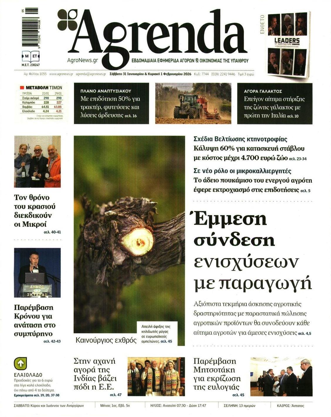 Πρωτοσέλιδο εφημερίδας Agrenda