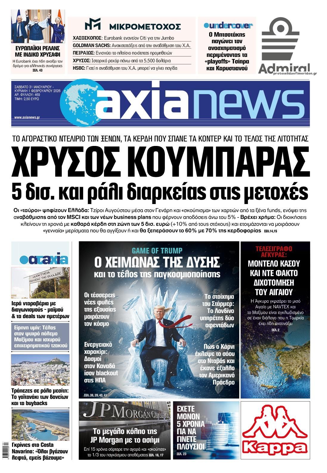 Πρωτοσέλιδο εφημερίδας Αξία News