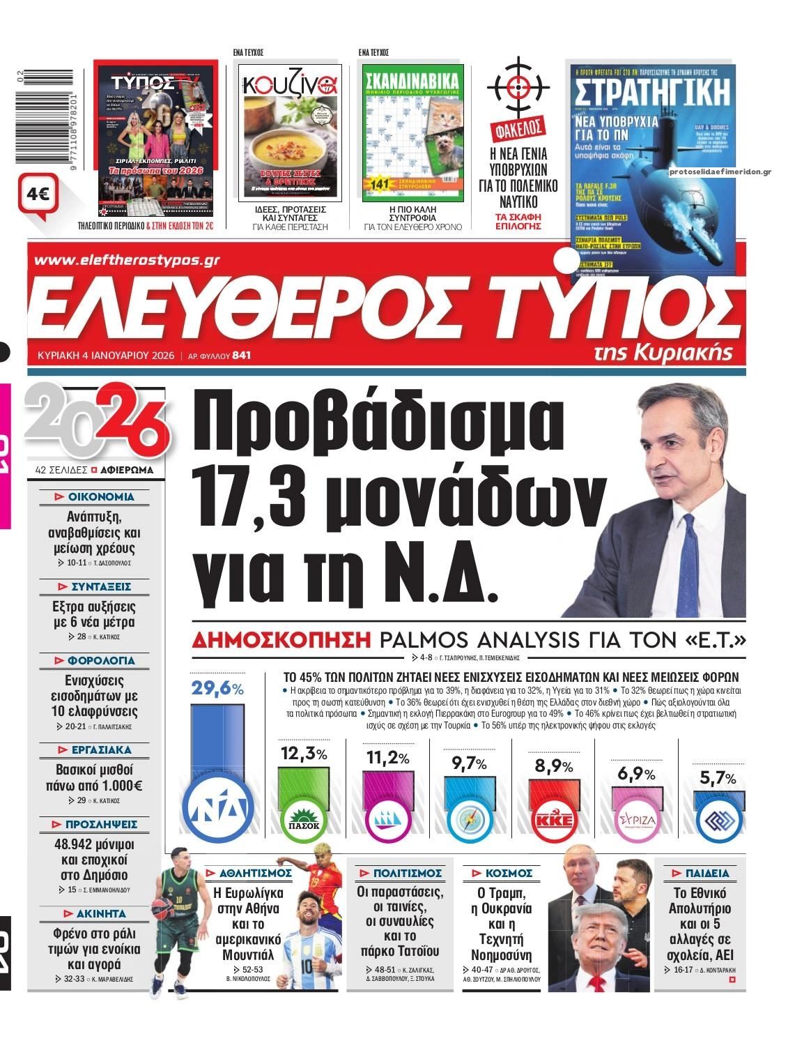 Πρωτοσέλιδο εφημερίδας Ελεύθερος Τύπος
