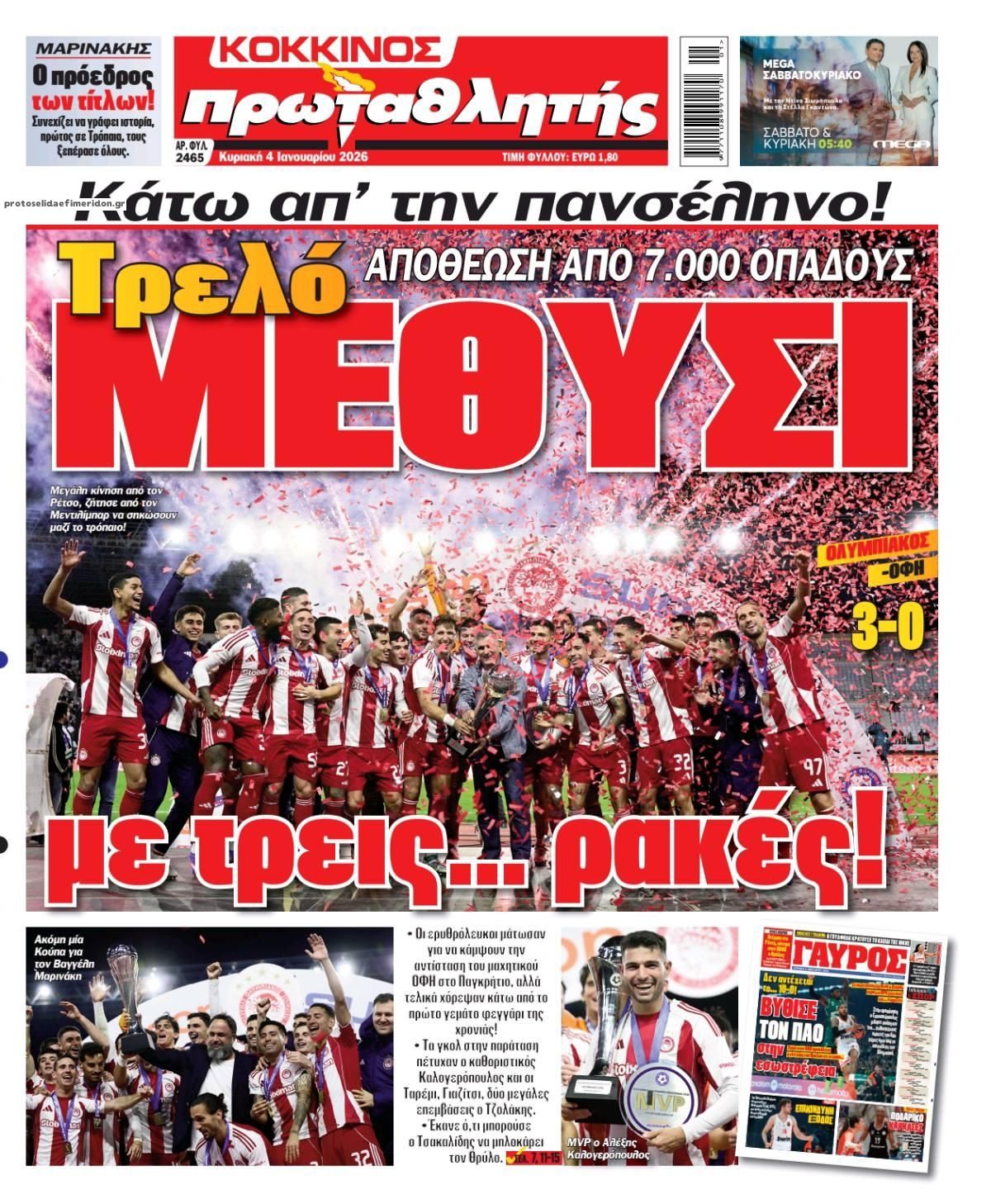 Πρωτοσέλιδο εφημερίδας Κόκκινος Πρωταθλητής